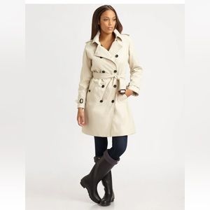 HUNTER LEATHER BUCKLE TRENCH COAT MEDIUM Double Breasted Raincoat Long J…